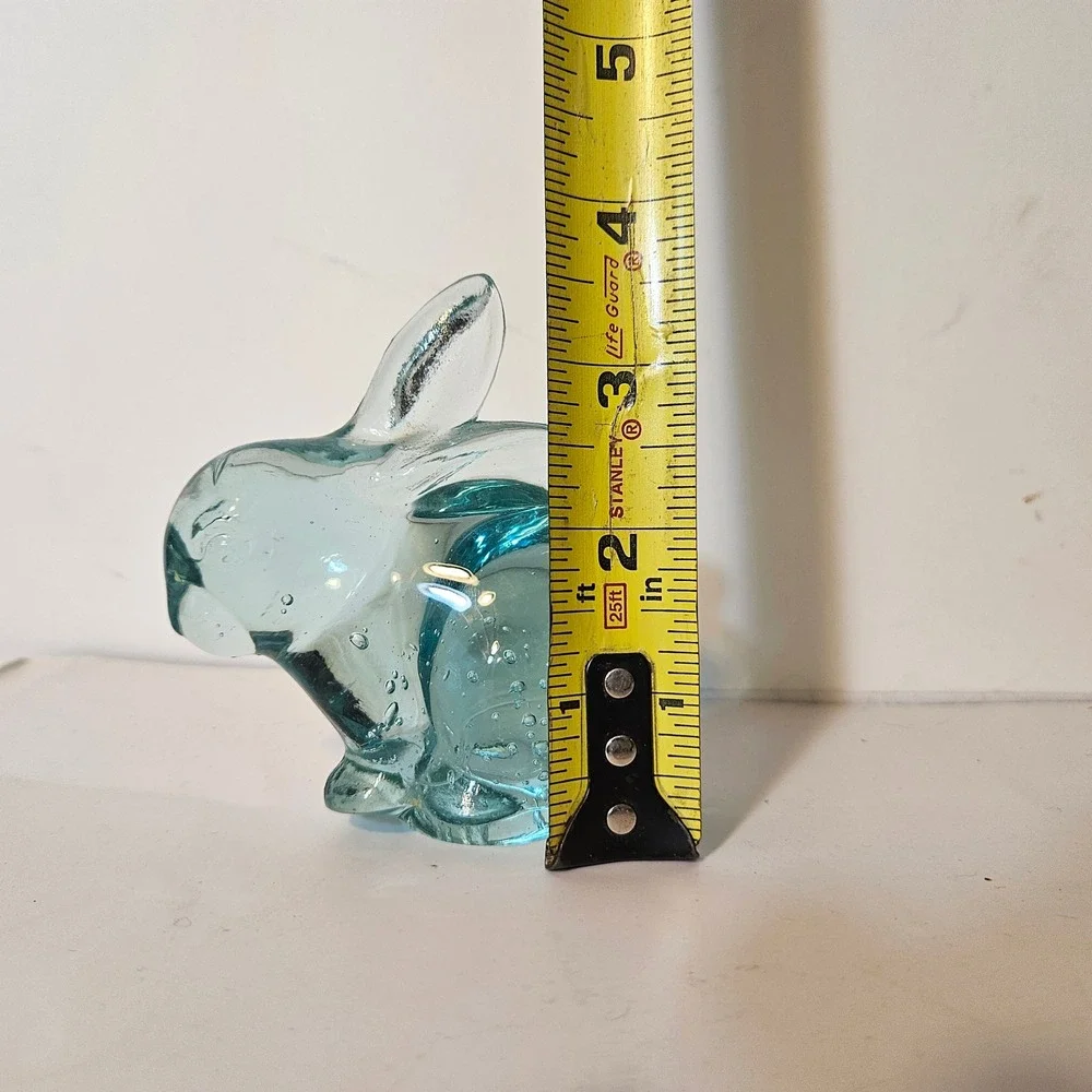 Vintage Murano Style Art Glass Bunny Rabbit Bullicante Clear Aqua Figurine MCM
